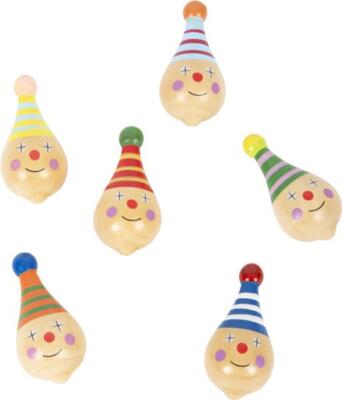 Holzkreisel Clown, 6 Stück, Kreisel, Mitgebsel, Motorikspielzeug
