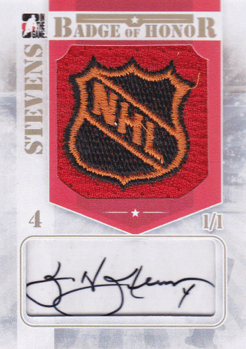ITG In The Game SCOTT STEVENS Badge of Honor Shield NHL Logo Auto 1/1