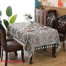 Jacquard Dining Table Cloth Tassel Tea Table Cover Satin Square Tablecloth
