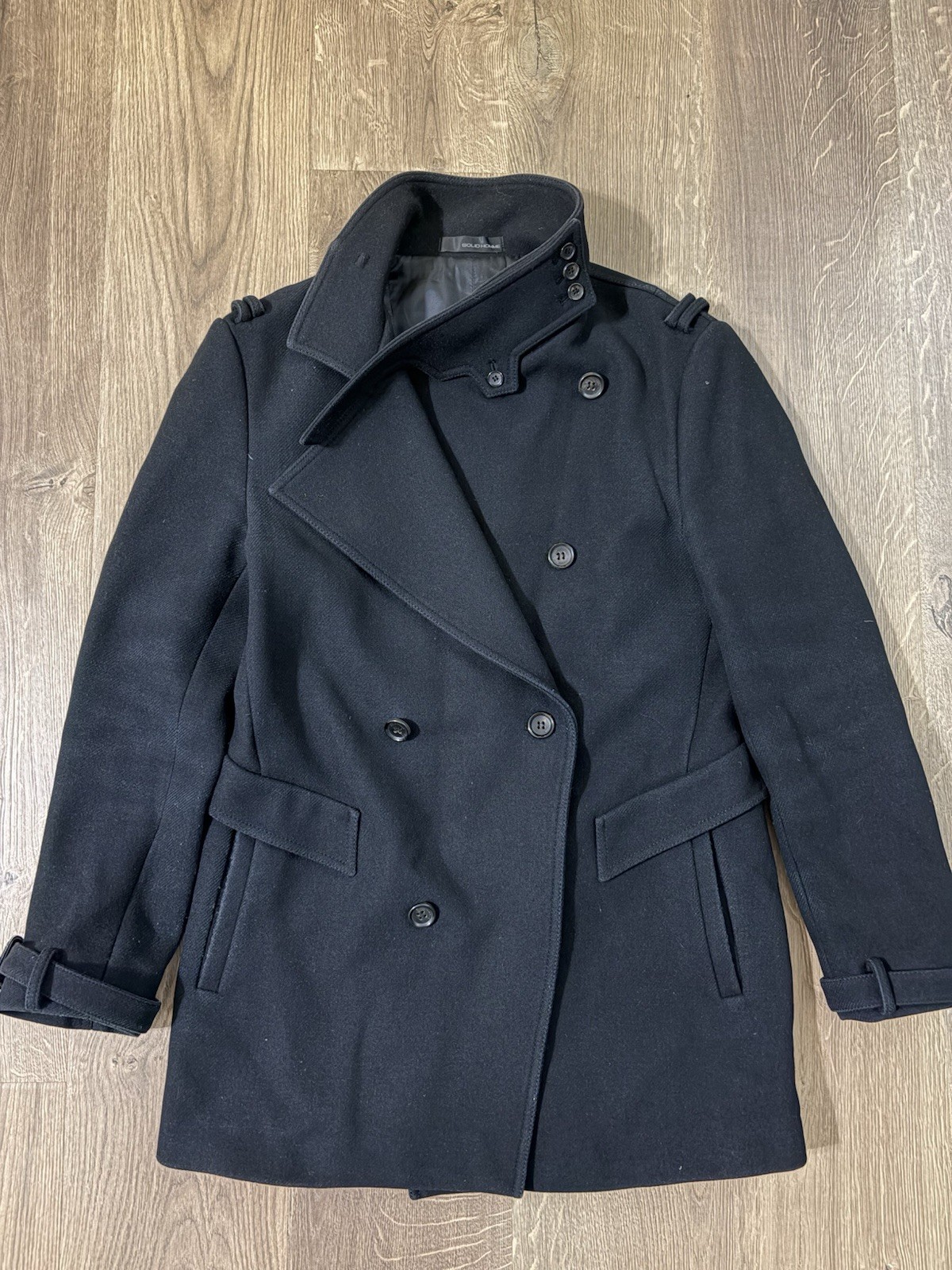 Solid homme Black Wool Blend Double-breasted Peac… - image 1