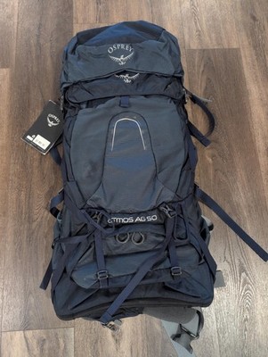 Osprey Atmos AG 50 Backpack Mens L/XL Blue advanced suspension system Raincover