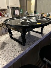 Vintage Black Lacquer Mother of Pearl Inlay. Folding Korean Tea table. Unique