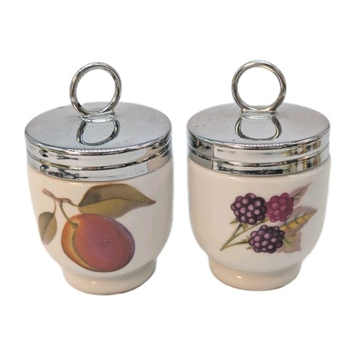 Vtg Pair Set 2 Royal Worcester Porcelain Egg Coddlers Peach & Berries England 