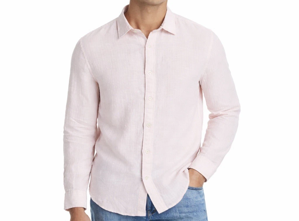 The Men's Store at Bloomingdale's Pencil Stripe Linen Shirt Peach Size XL 0934
