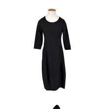 Kozan Lantern Dress Lagenlook Ribbed Black Tulip NWOT Small Euro Minimalist
