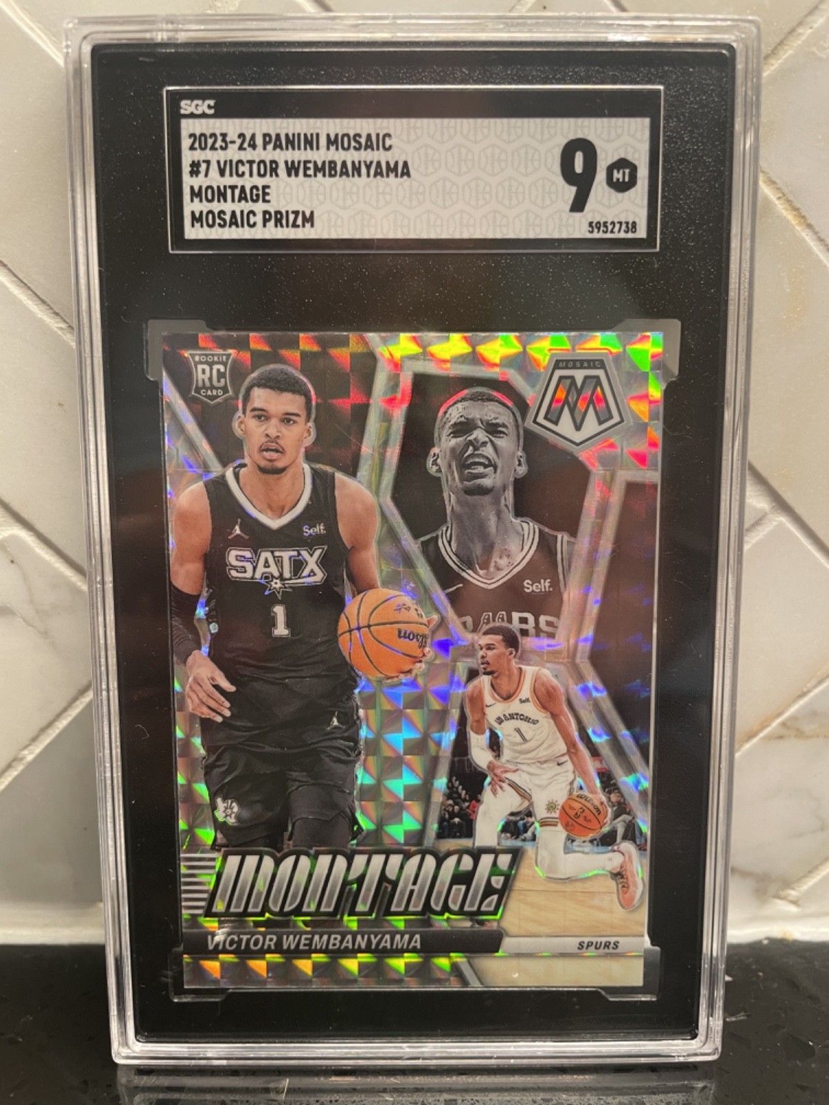 2023-24 Panini Mosaic Montage Silver Prizm Victor Wembanyama Rookie Card 7 SGC 9