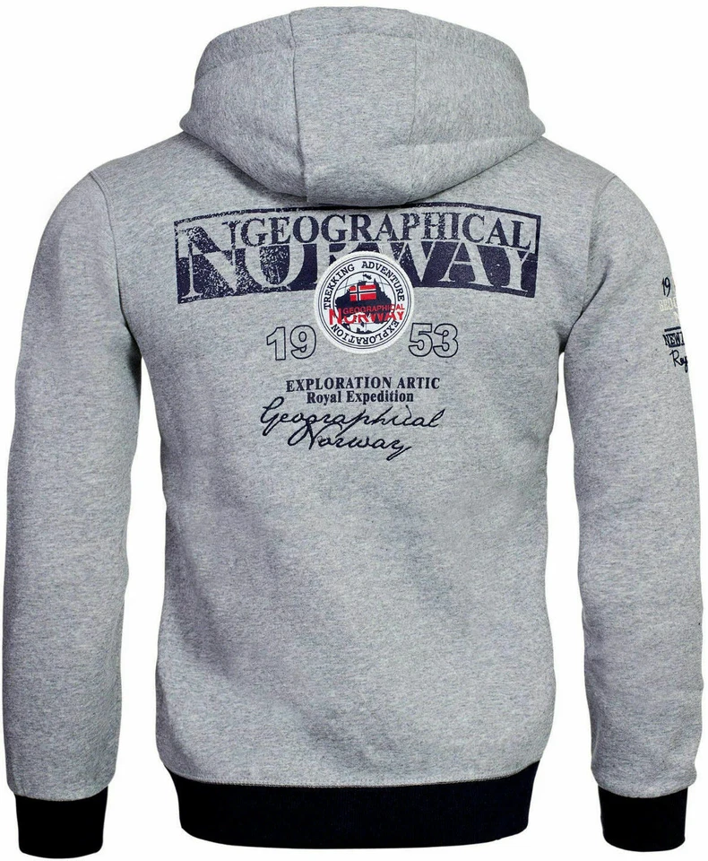 Felpa Con Cappuccio Geographical Norway Flyer Uomo Misto Cotone Grigio Chiaro Foto 2 de 4