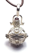 925 BALI Sterling Silver Cage Pendant w/ Brass Bell XL CHOOSE STONE Indonesia