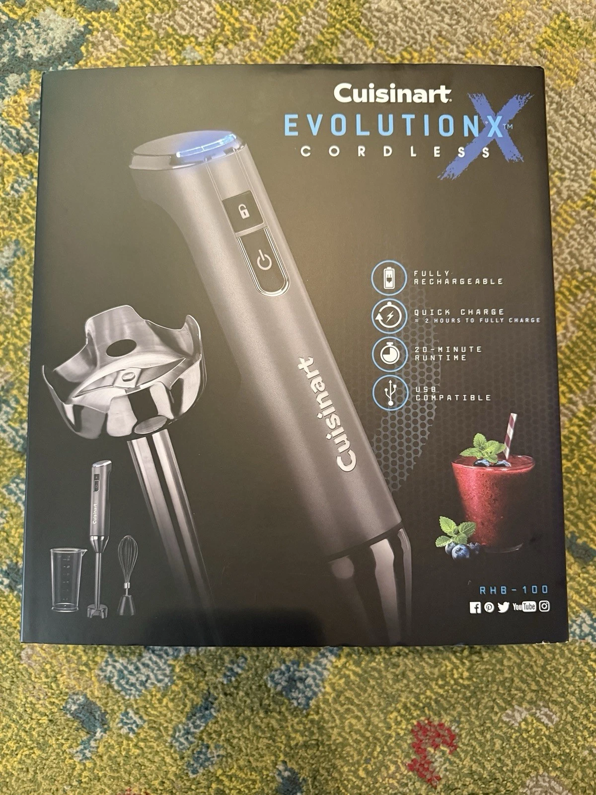 Cuisinart EvolutionX RHB-100 Cordless Hand Blender Set, Rechargeable, USB, 3pcs