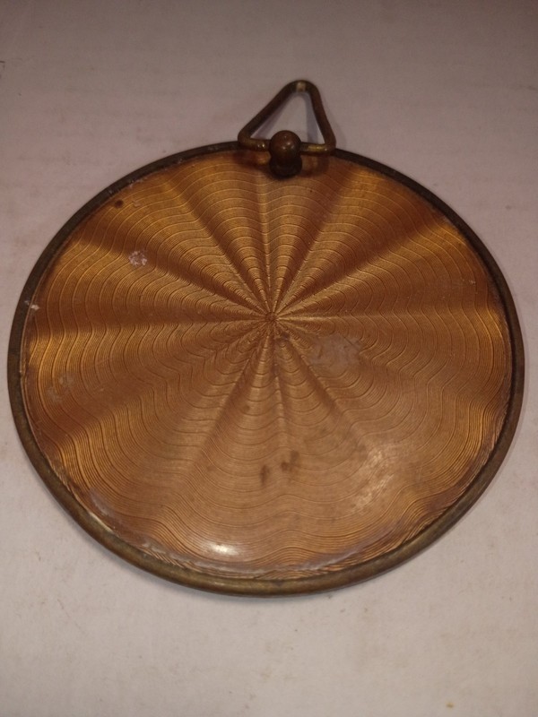 Vintage 3 Inch Brass Lined  Compact Mirror With Hanging Hook
