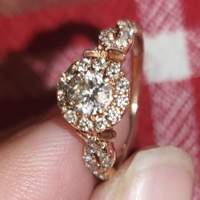 14k Rose Gold Halo Round White Diamond Engagement Ring w/ Diamond Accents Sz 6
