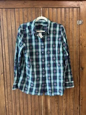 Talbots Shirt Womens Large Plaid Long Sleeve Button Up Snowflake Print Top NWT