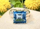 Vtg 925 Sterling Silver 9 Carat Swiss Blue Topaz 12mm X 12mm Band Ring Sz 6.75