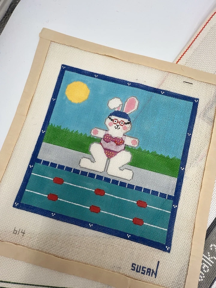 Lot Of 5 Printed Needlepoint Canvases Santa Dogs Flowers Bunny Varied Sizes - Image 3 of 4