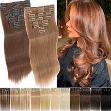 CLEARANCE Clip In Human Hair Extensions Russian Remy Hair 8Pieces Weft Full Head