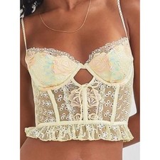 For Love And Lemons pastel Yellow Floral Embroidered Lace Bustier women s medium