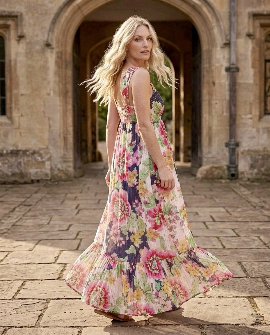 johnny was evelina metallic maxi dress Johnny Was Evelina Metallic Floral Maxi Dress Size Large EUC