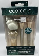 EcoTools Sea Gems Face Makeup Brush & Sponge 4 Piece Set Eco-Friendly Makeup NEW