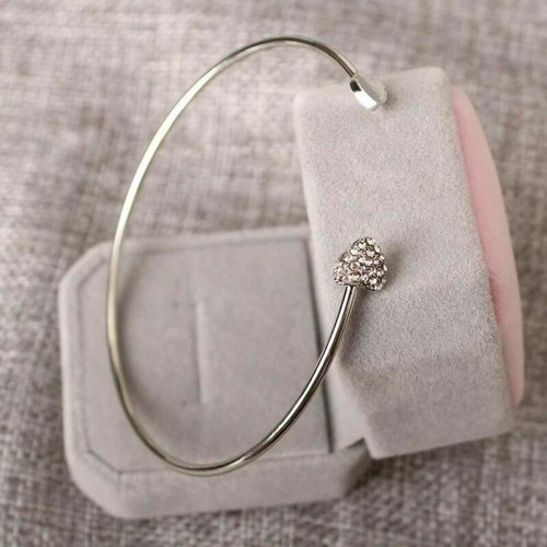 Bracelets Double Heart Women Crystal Bracelet Gift For Girlfriend Opening Cuff F - Picture 12 of 25