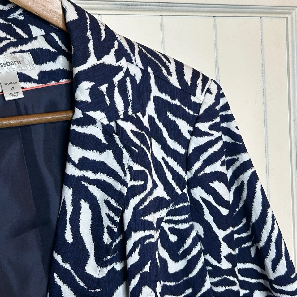 Vestido feminino celeiro forrado azul animal estampa de zebra blazer jaqueta tamanho 1X roupa de trabalho - Imagem 3 de 4