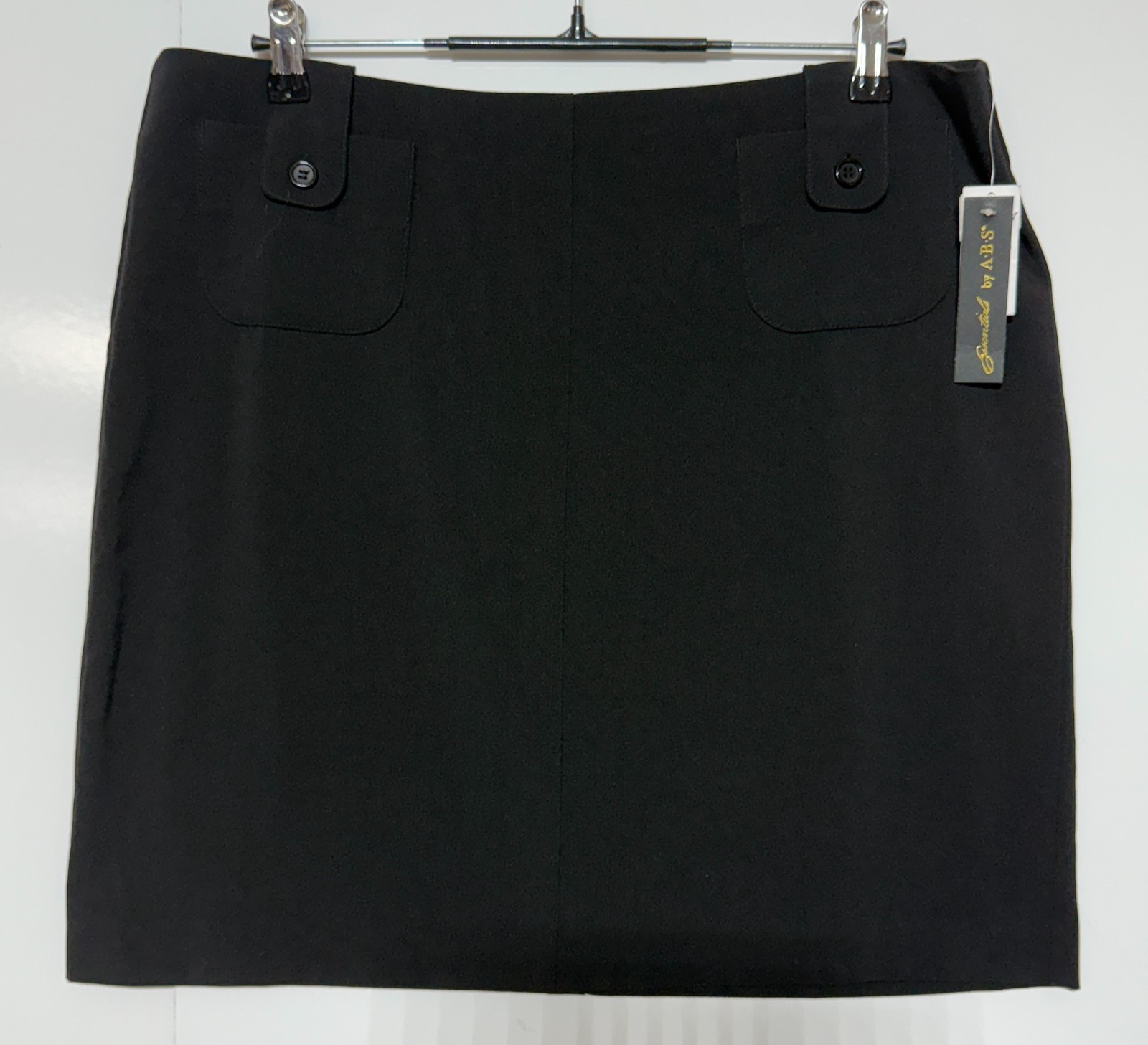 Essentials Mini Pencil Skirt 14 Black Stretch Pockets NWT