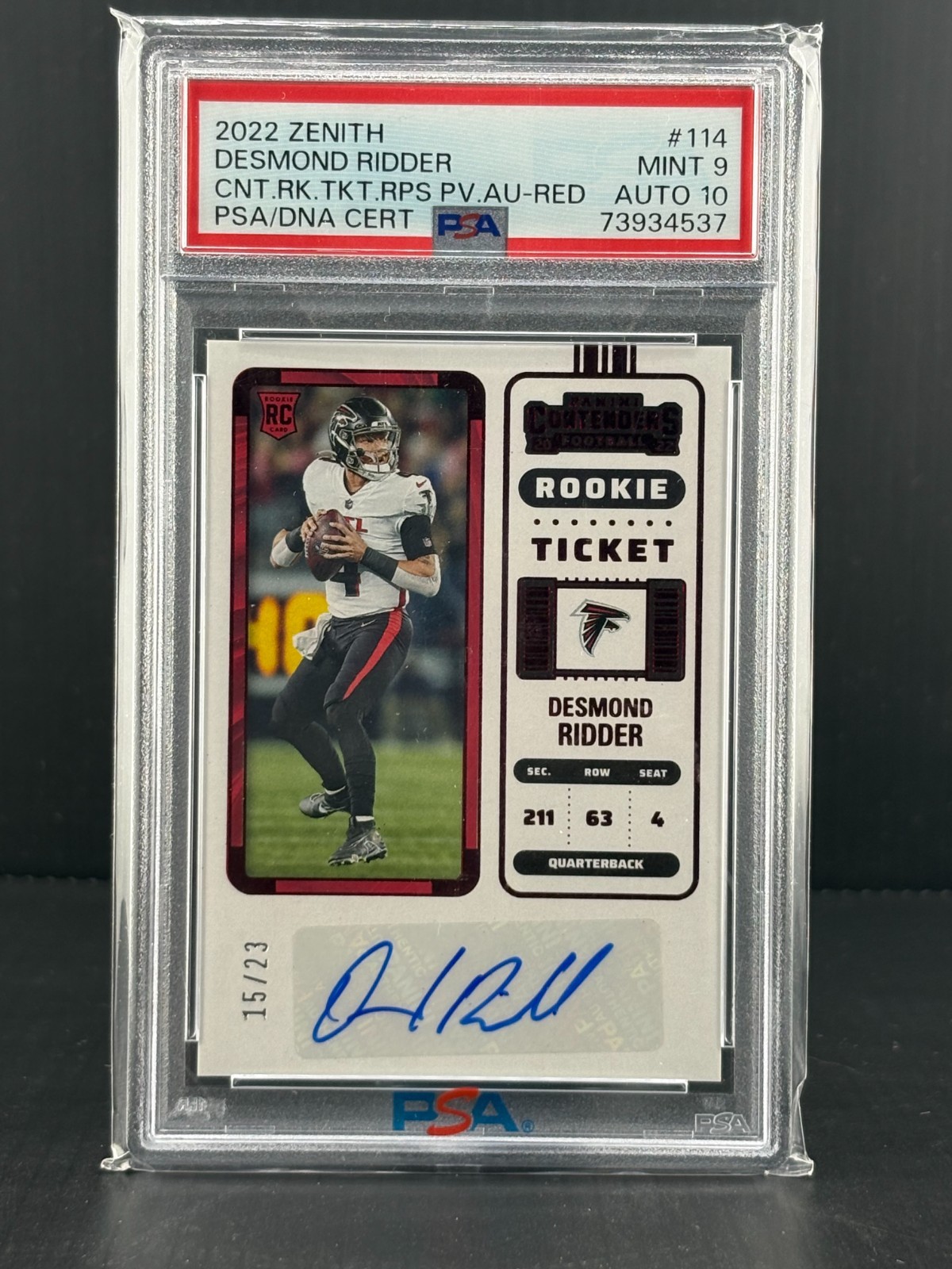 2022 zenith Desmond Ridder RC Auto Red /23 PSA 9 PSA 10 Auto