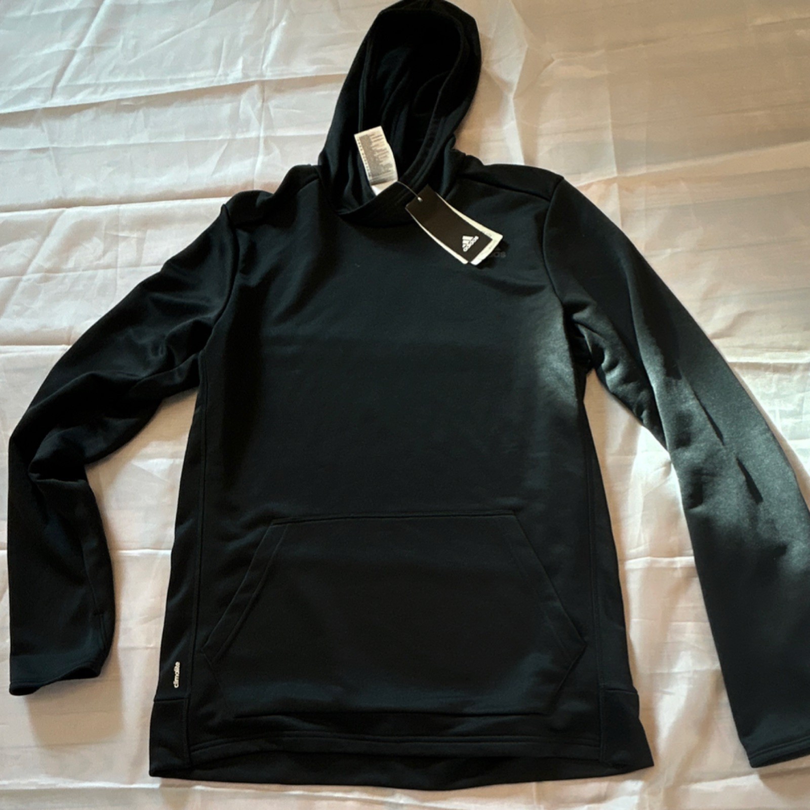 adidas Climalite Men's Black Fleece Pullover Hoodie Logo Pockets M DQ2552