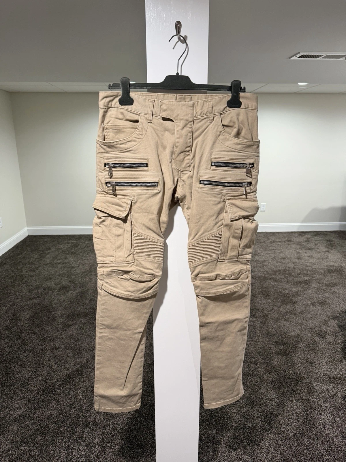 Balmain — Balmain Biker Cargo Zip Beige / Khaki Pants