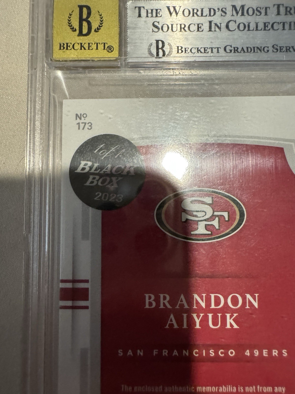 Panini 2020 National Treasures Brandon Aiyuk RPA Black Box 1/1 BGS 9 AUTO 10 view 3
