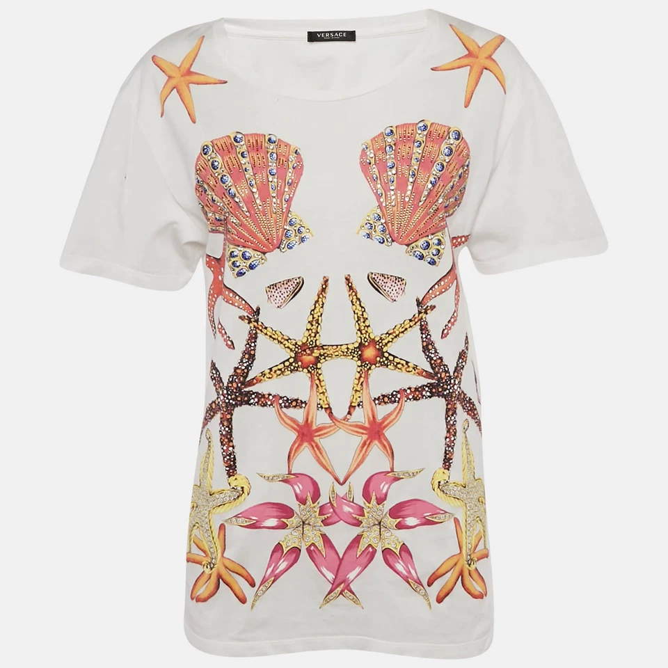 Camiseta Versace Blanco Algodón Tresor De La Mer Cuello Redondo S