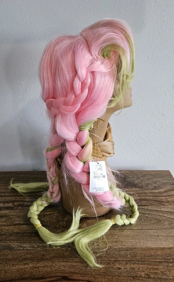 Peluca Larga 3 Trenzas Rosa Verde Bangs Sintético Juegos con disfraces Halloween Foto 4 de 4