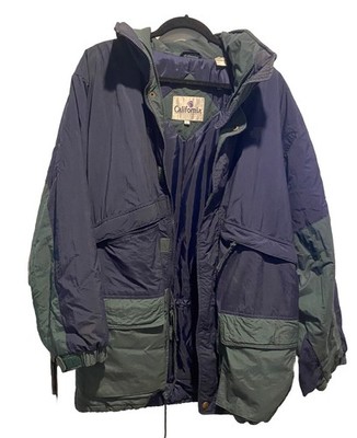 Vintage California Outerwear Jacket Rain Hooded Navy Green Size Large See Pics