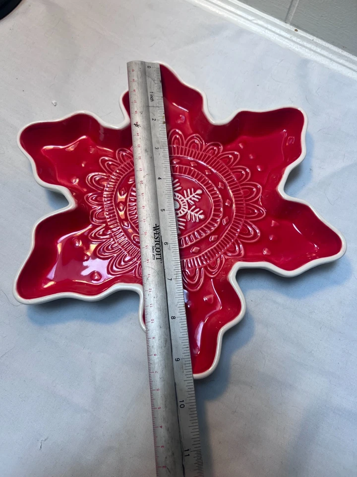 Hallmark Exclusive Red Snowflake Serving Dish – Stoneware Christmas Dish - Image 3 of 3