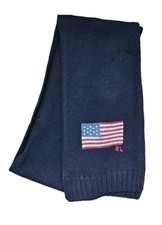 Polo Ralph Lauren Wool American Flag USA Knit Winter Scarf Navy Blue Rare