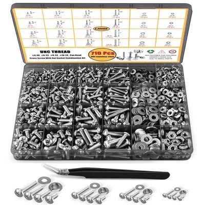 LJINGE 710Pcs Machine Screw Assortment, 4-40#6-32#8-32#10-24 Phillips Pan Hea...