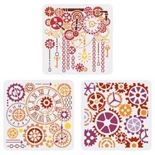 FINGERINSPIRE 3 Pcs Retro Gear Painting Stencil 11.8x11.8inch Reusable Steamp...
