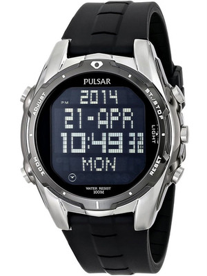 Pulsar PQ2003 Men's On the Go Digital Stainless Steel Black Rubber Wristwatch