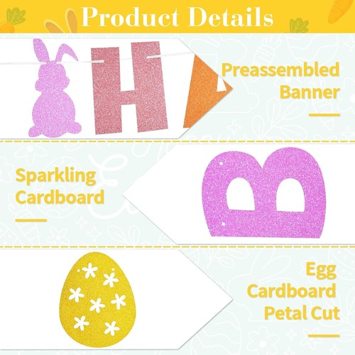 Spring Easter Happy Birthday Banner - Pastel Colored Hanging Paper Day - Picture 3 of 7