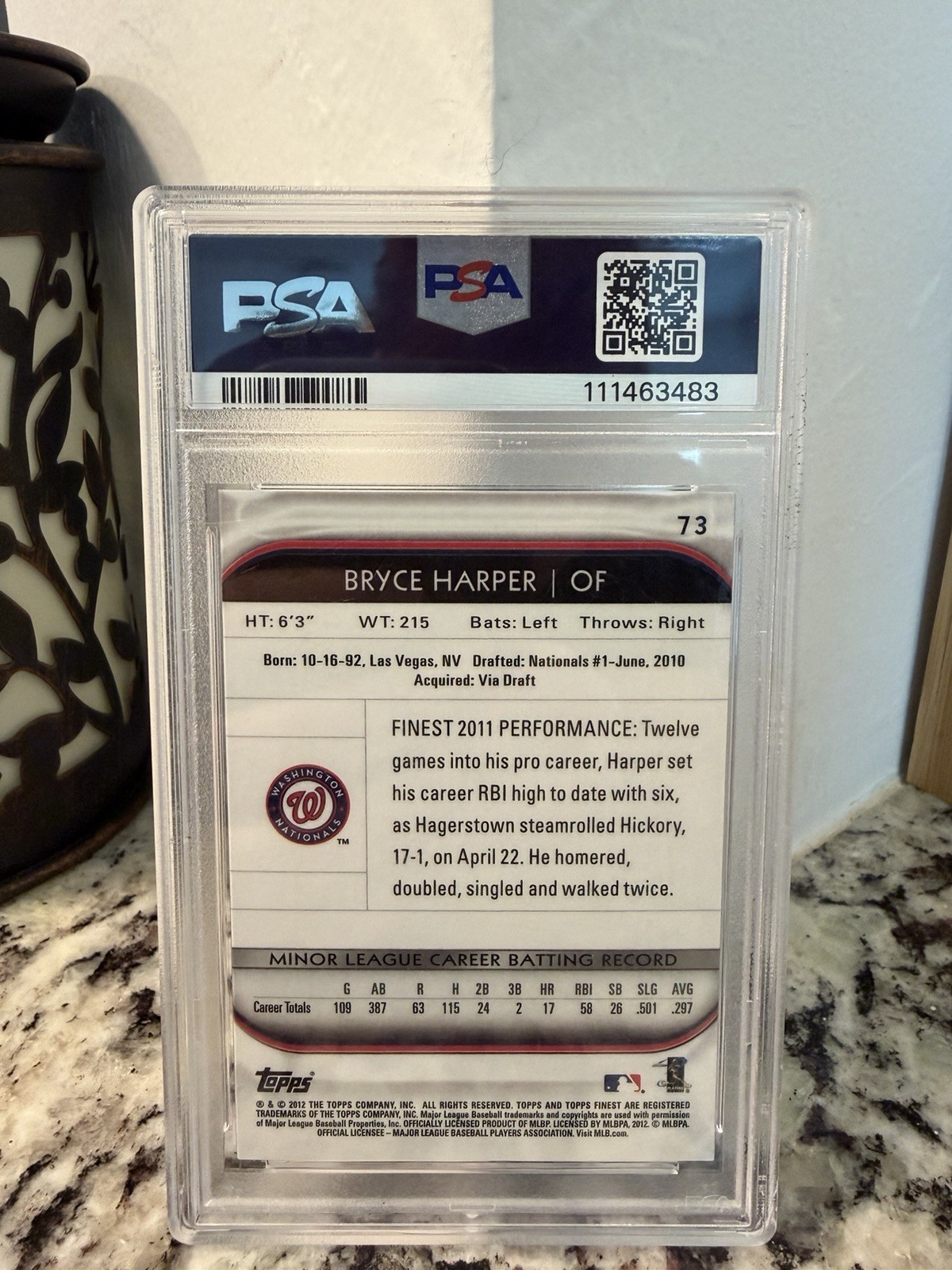 BRYCE HARPER 2012 FINEST #73 ROOKIE CARD RC PSA 10 view 2