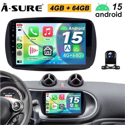 4+64G Für Smart Fortwo 453 14-22 Android 15 Autoradio Carplay WiFi BT5.4 GPS Kam