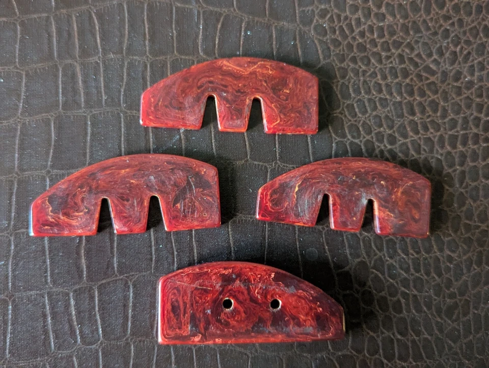 4 VINTAGE MAH JONG MAJONG CATALIN BAKELITE STOPPERS FANCY RED MARBLE COLOR - Image 2 of 4