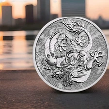 2021 Australia Chinese Myths & Legends Dragon 1 oz Silver BU coin in capsule
