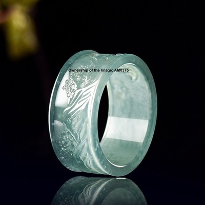 Natürlicher Grade A Jadeit ICY blaue Jade 12 mm Ring Berg Fluss Bandgröße 6-11