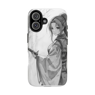 Anime Samurai Woman iPhone 17 Phone Case | Black & White Asian Warrior Girl