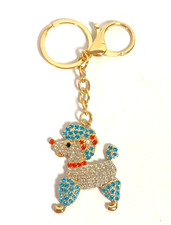 Poodle Rhinestone Keychain Bag Charm Blue Orange Multicolor Gold Tone Metal New