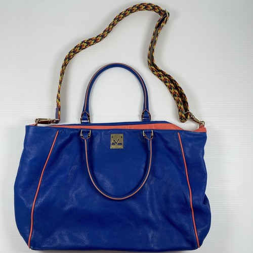 Borsa grande Missoni in pelle blu royal e mandarino tracolla rimovibile Y2K