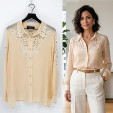 Vintage Bob Mackie Wearable Art Women's XL Silk Embroidered Cutwork Blouse