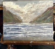 Irish Impressionist landscape lough seascape signed painting canvas board. 