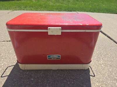 【1970s USA vintage】希少‼️THERMOS　クーラーボックス Thermos Vintage 70's Metal Ice Chest Cooler Red w/Original Tray