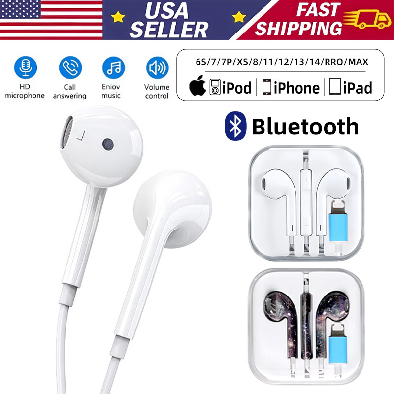 Earphones Headphones For Apple iPhone Pro/14/13/12/11/X Bluetooth Wired Earbuds